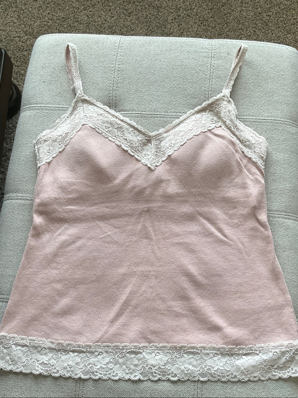Abercrombie & Fitch Light Pink Lace Trim Cami Tank Top Medium